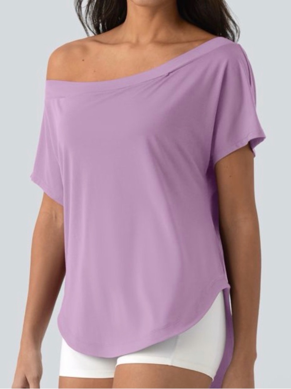 Halara Off-Shoulder Short Sleeve Top - Lavender